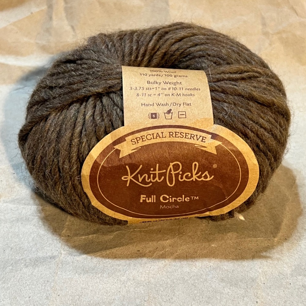 Knit Picks 100g Full Circle Special Reserve Yarn Mocha Bulky 100% Wool 110yd